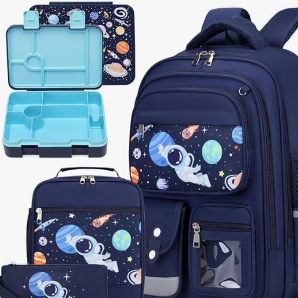 NEW ASTRONAUT BACKPACK BENTO LUNCH BOX SET 6 PCS BOOKBAG - Picture 1 of 16